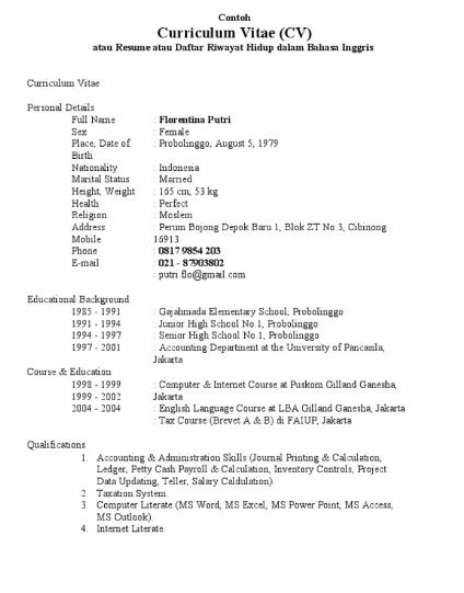 cv bahasa inggris yang benar